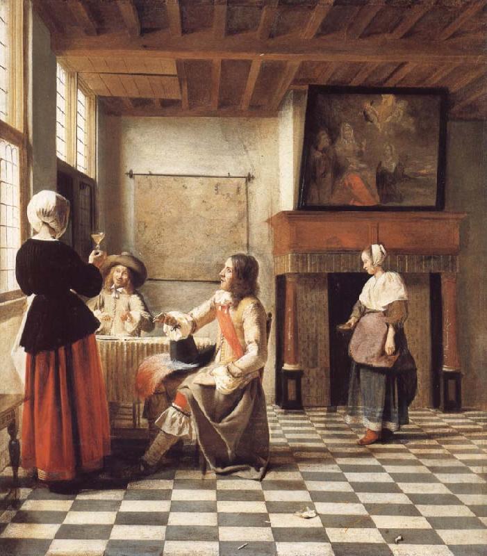  An Interior,with a Woman Drinking with Two Men,and a Maidservant